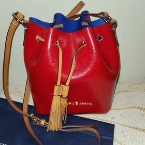 Dooney & Bourke Red Leather Drawstring Crossbody Bag